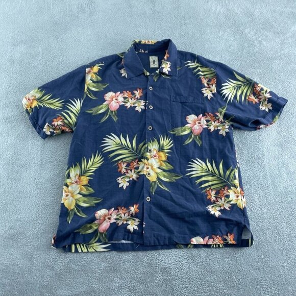 Jamaica Jaxx Other - Jamaica Jaxx Mens Large Blue Hawaiian Floral Short Sleeve Button-Up Silk Shirt 2